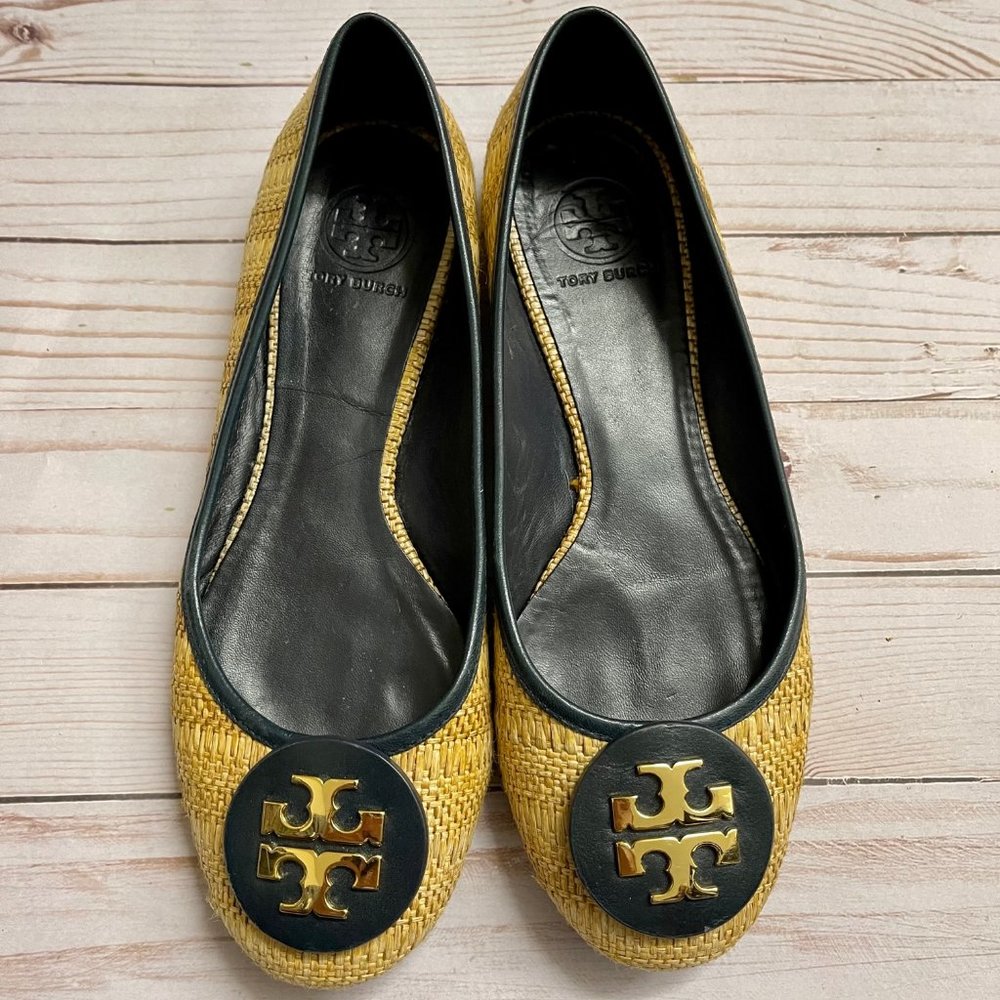 TORY BURCH Reva Woven Raffia Straw Flat Shoes Women's Size 10